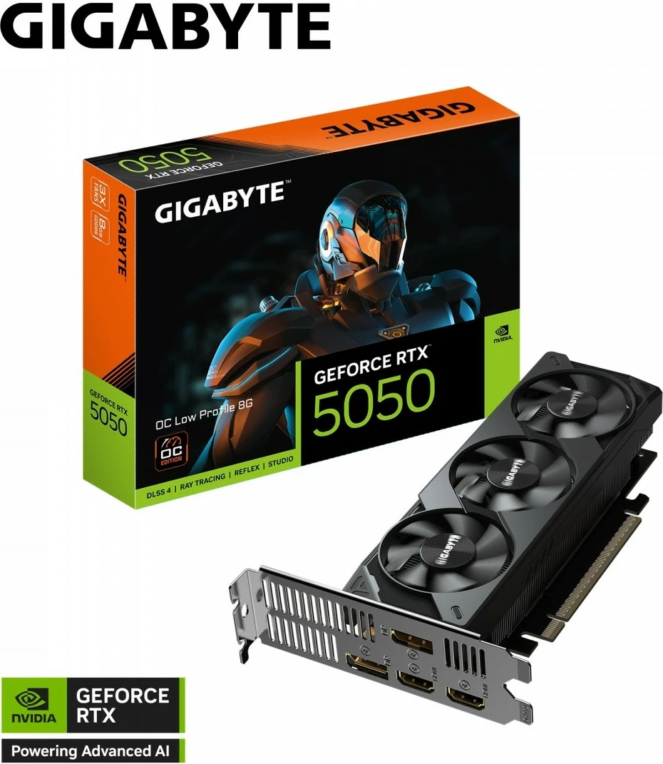 Grafična kartica Gigabyte GeForce RTX 5050 Low Profile OC, 8GB GDDR6, 128-bit, 3 ventilatorji Grafična kartica Gigabyte GeForce RTX 5050 Low Profile OC, 8GB GDDR6, 128-bit, 3 ventilatorji