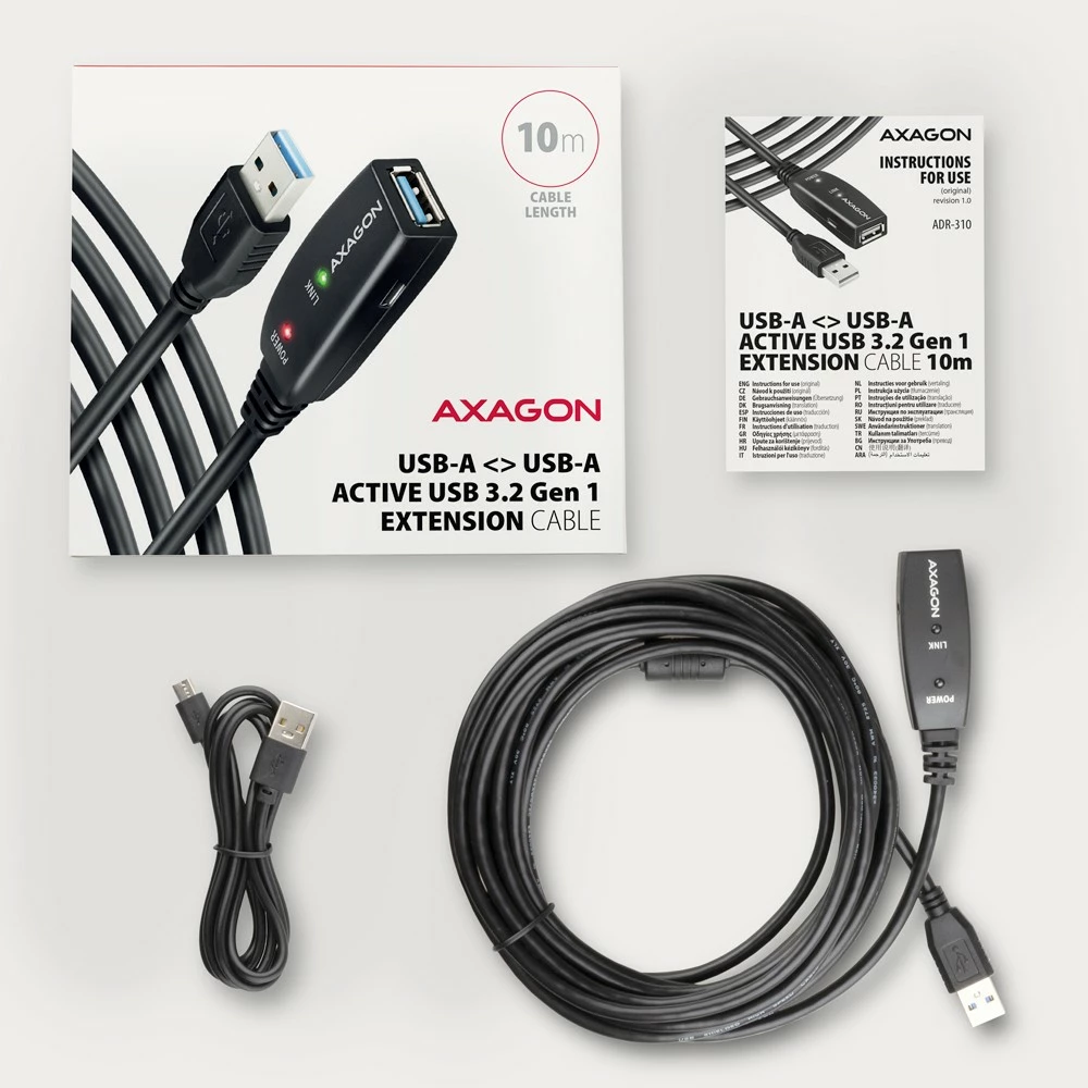 Aktivni podaljšek USB 3.2 Gen 1, 10 m, črn AXAGON ADR-310 Aktivni podaljšek USB 3.2 Gen 1, 10 m, črn AXAGON ADR-310