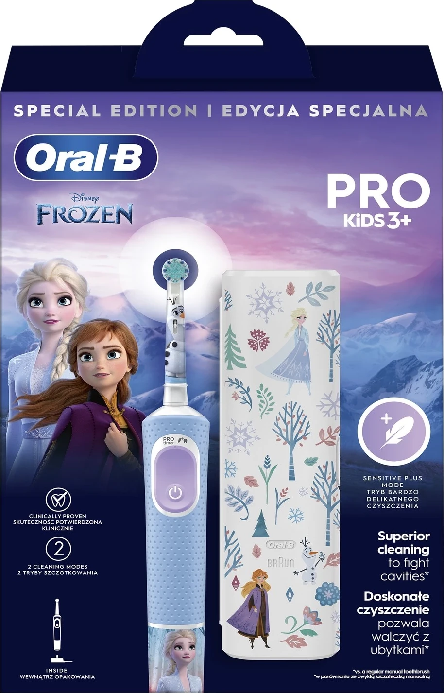 Električna zobna ščetka za otroke 3+, Frozen, modra, Oral-B Pro Kids
