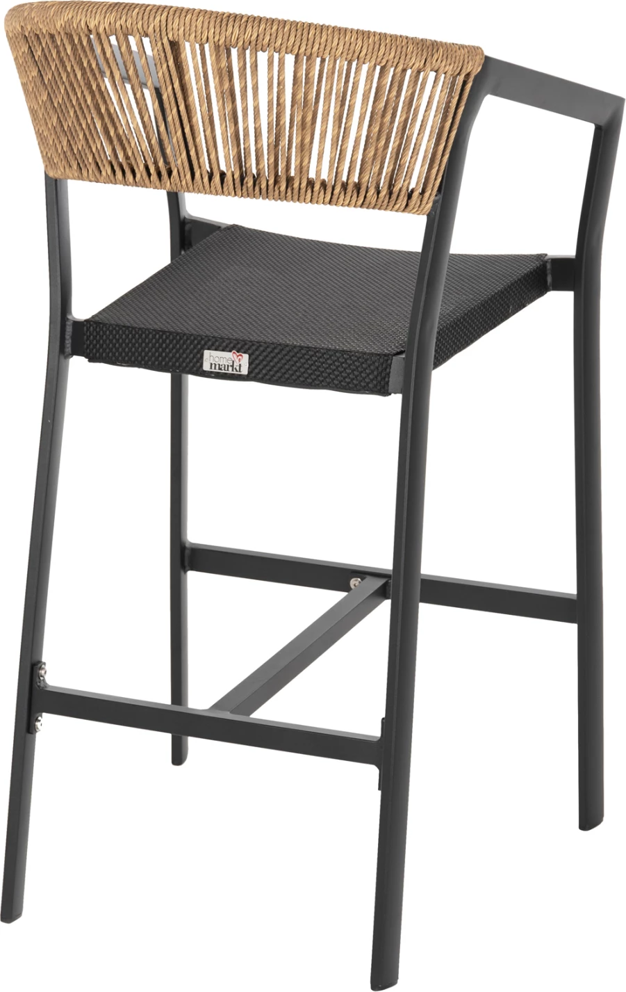 Barski stol iz aluminija črne barve FH5892.15 srednje višine črna tekstilna tkanina in bež ratan 56,5x57x99,5 cm