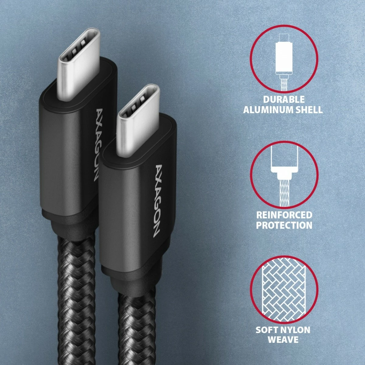 USB-C kabel AXAGON BUCM3-CM20AB, 2 m, 60 W, črn USB-C kabel AXAGON BUCM3-CM20AB, 2 m, 60 W, črn