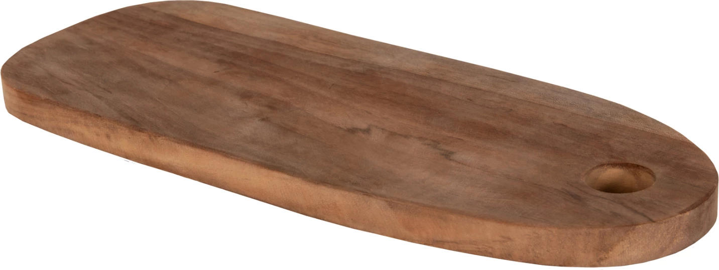 Deska za rezanje v podolgovati obliki FH4286 iz tikovine v naravni barvi z luknjo za obešanje 15x39x2Hcm