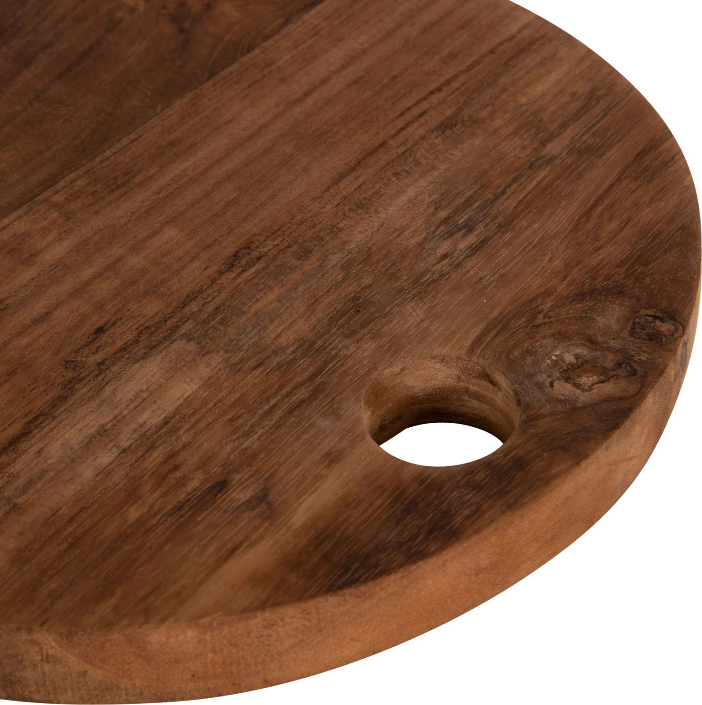 Okrogla deska za rezanje za kuhinjo FH4291 iz tikovine v naravni barvi s luknjo za obešanje Φ23x2Hcm