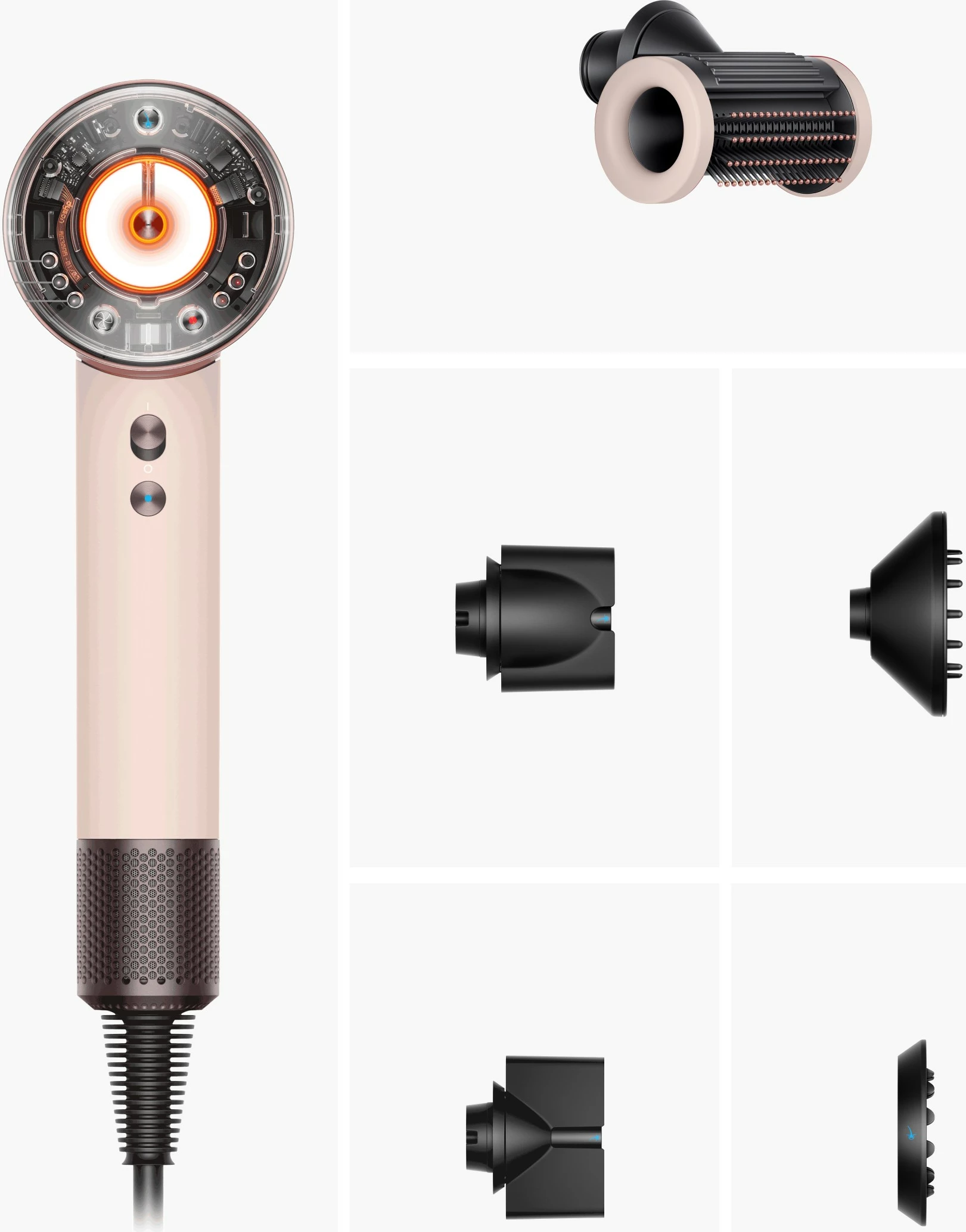 Sušilec las z močnim motorjem 1600W, 5 nastavkov, Ceramic/Rose Dyson Supersonic Nural HD16