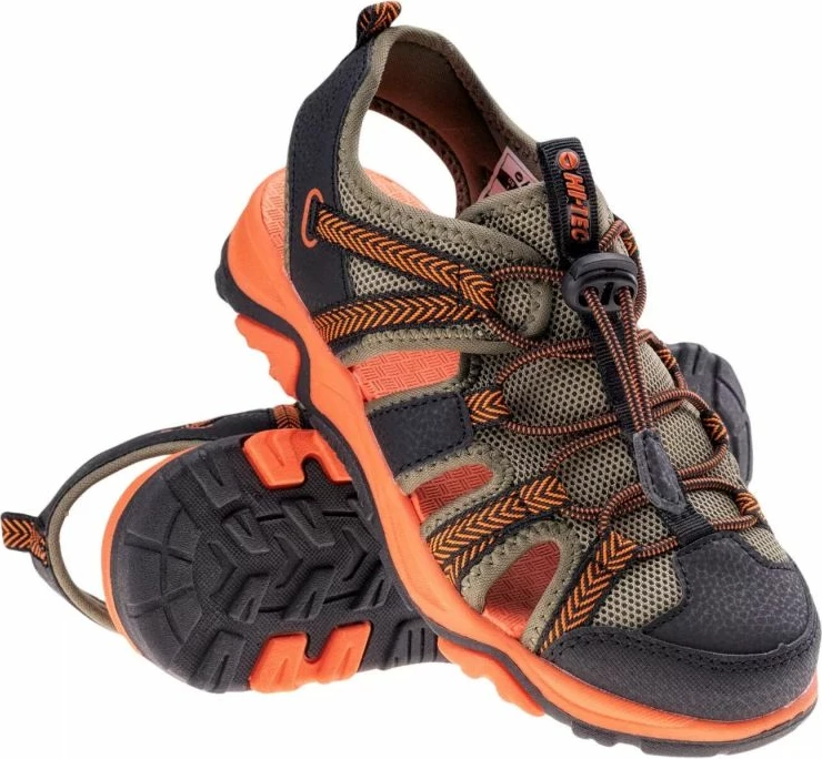 Sandali za fante, črni z zelenimi in oranžnimi detajli Hi-Tec