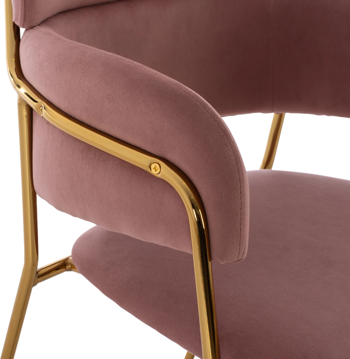 Srednje visok stol FH8735.02 iz žametne tkanine v barvi prašno roza z zlato obrobo 54x58x95Y cm, set 2 kosov