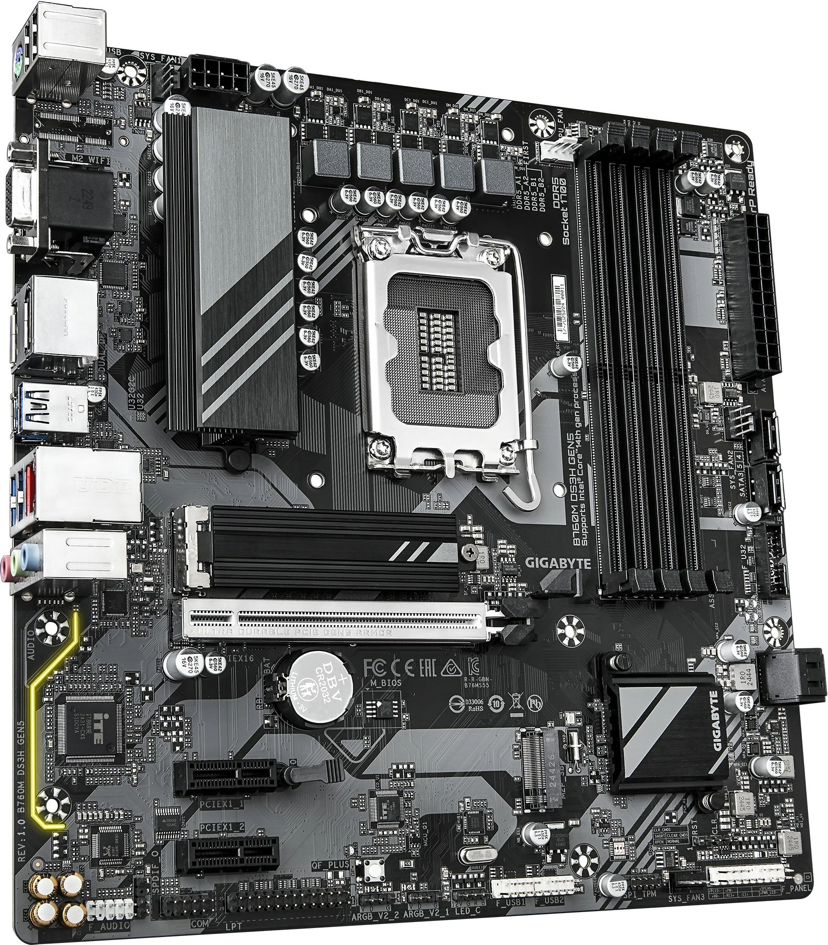 Matična plošča Gigabyte B760M DS3H Gen5, micro ATX, PCIe 5.0, 2x M.2, 2.5G LAN, črna
