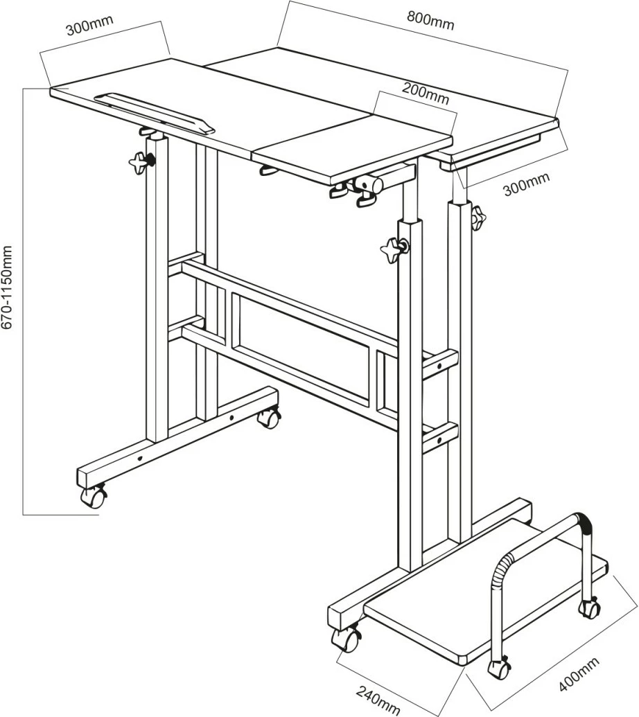 Mobilna miza z nastavljivo višino Maclean MC-124 B, 80x60 cm, višina 67–115 cm, nosilnost max 50 kg, črna