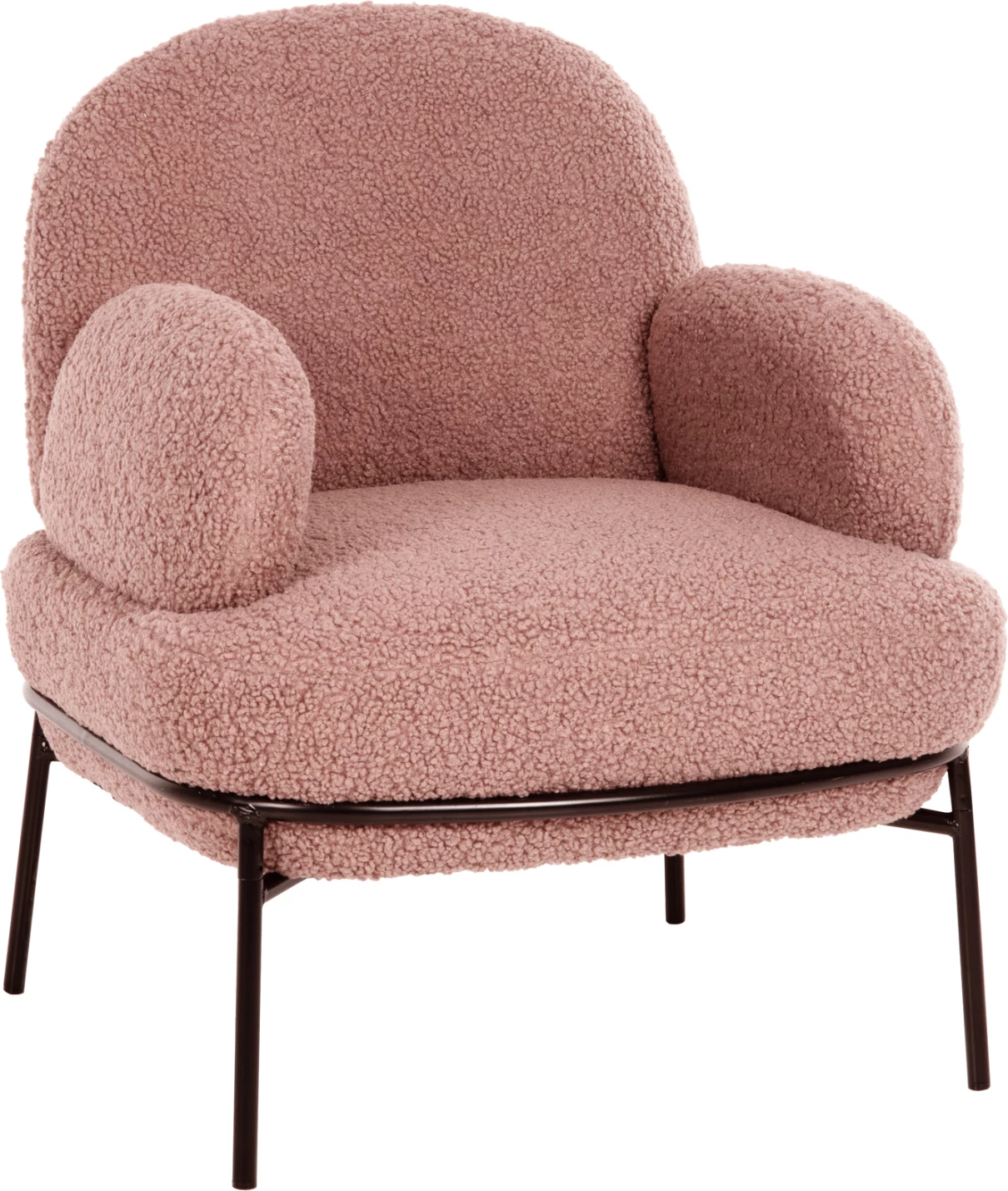 Fotelj AGNES FH9525.22 iz prašnato roza boucle tkanine - črne kovinske noge 74x71x83H cm