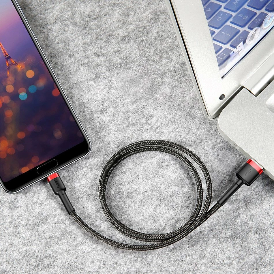 Kabel za polnjenje in prenos podatkov Baseus Cafule USB-A na USB-C, 3 m, sivo/črn