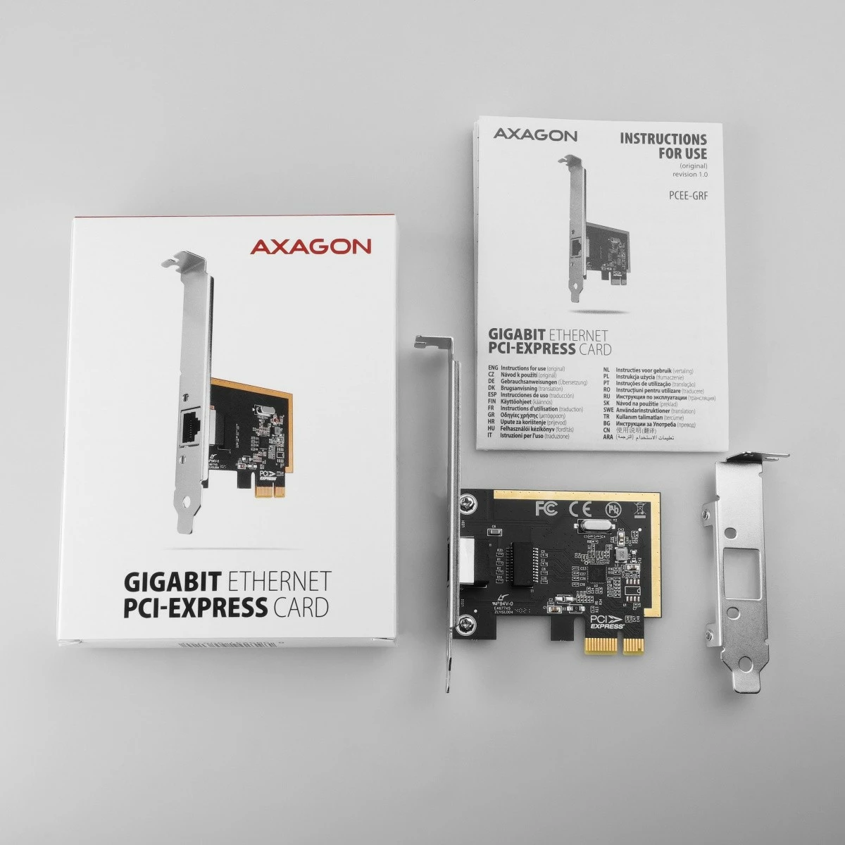 Omrežna kartica AXAGON PCEE-GRF, PCIe, 1x Gigabit Ethernet, Realtek RTL8111E/F, z običajnim in nizkoprofilnim nosilcem Omrežna kartica AXAGON PCEE-GRF, PCIe, 1x Gigabit Ethernet, Realtek RTL8111E/F, z običajnim in nizkoprofilnim nosilcem