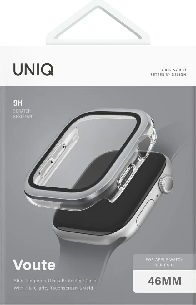Zaščita za Apple Watch 10, 46 mm UNIQ Voute, kaljeno steklo, srebrna
