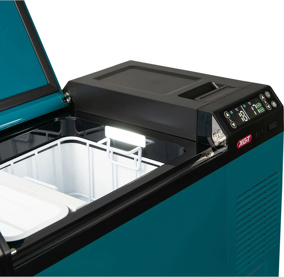 Prenosna termična škatla, hladilno-grelna, Makita CW004GZ 40V, LED zaslon, na kolesih, črno/modra