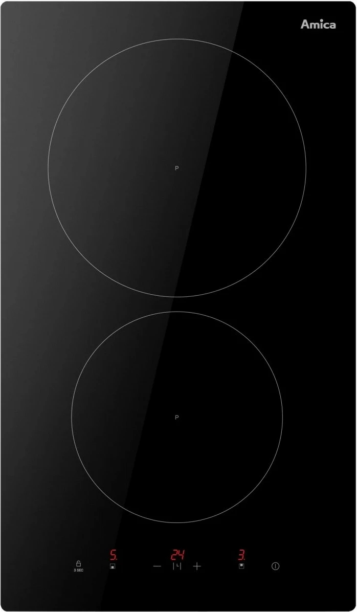 Indukcijska kuhalna plošča Amica PI3520U, 2 območji, 30 cm, 3,7 kW, upravljanje na dotik, vgradna raven, črna