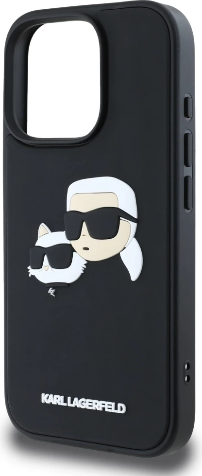 Ovitek z 3D motivom Karl Lagerfeld z dvojno glavo za iPhone 16 Pro Max, črn