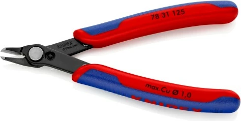 Diagonalne klešče za elektroniko Knipex Electronic-Super-Knips 125 mm, ročaj plastika, rdeče/modre