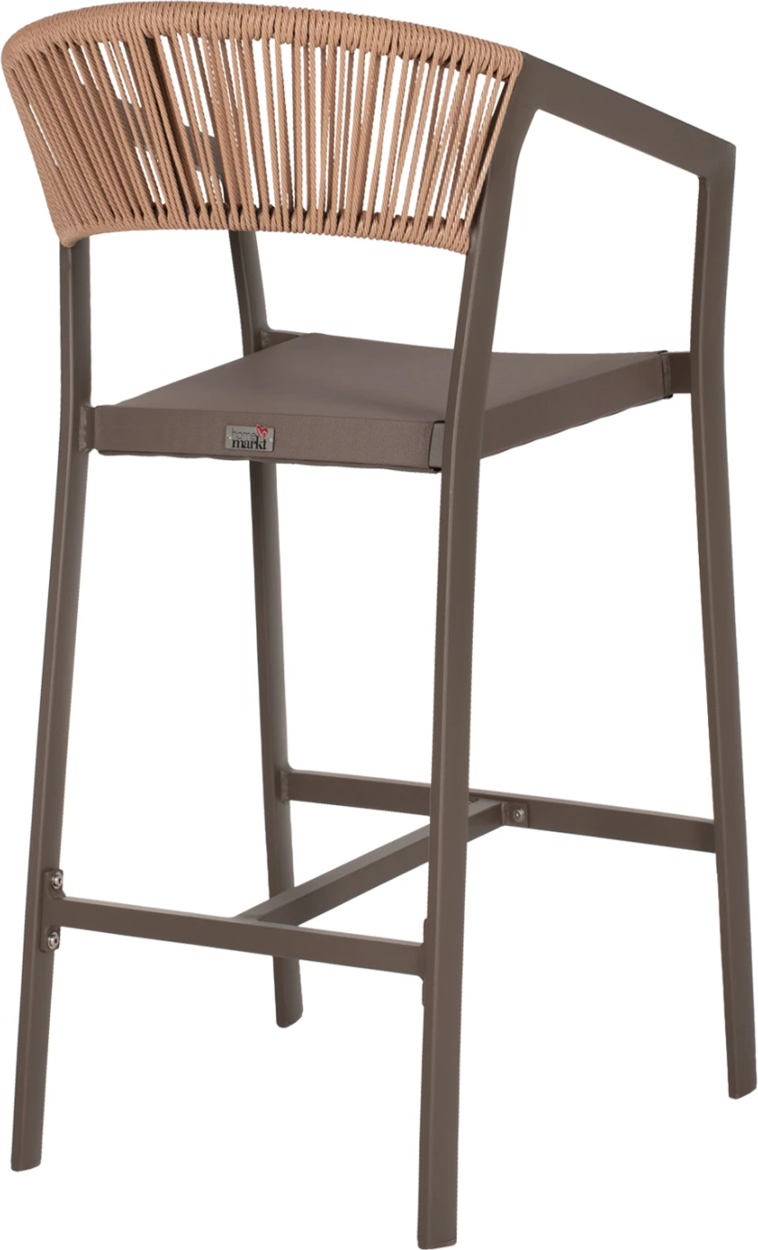 Barski stol aluminij z nasloni za roke šampanjske barve PE ratan tekstil bela 56x58x105Hcm.FH5892.03