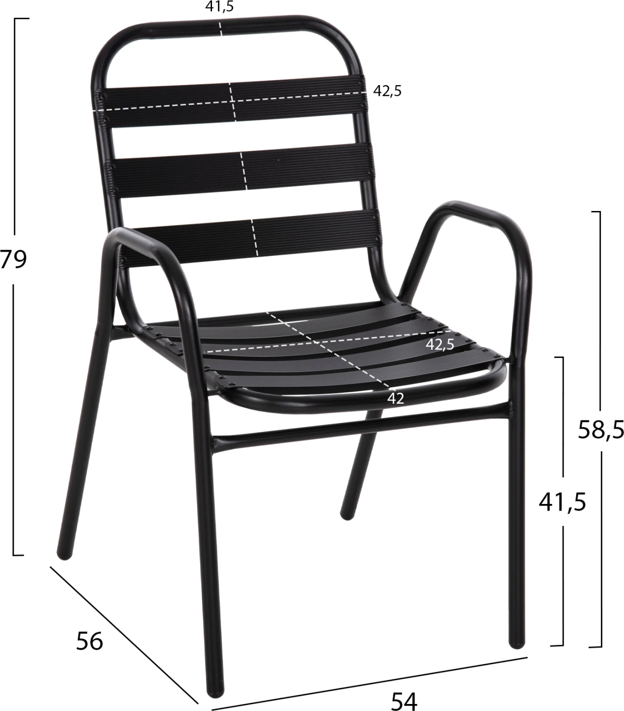 Stol Prelude FH5970.03 kovinski okvir-aluminij sedež in naslonjalo-črna 54x56x79Hcm