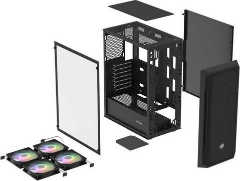 Računalniško ohišje Natec Fury Shobo SH4F RGB, Midi Tower, kaljeno steklo, 4 RGB ventilatorji, črno