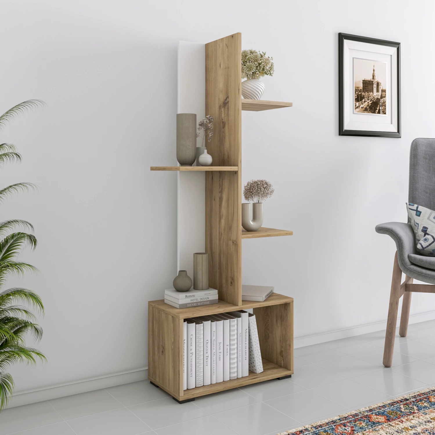 Knjižna polica TRIVIO FH18195.03 melamin v beli-atlantis zeleni 50x25x127H cm