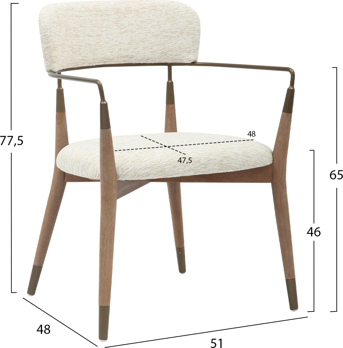Jedilniški naslanjač ROY FH9978.01 bukove noge-kovinske roke-tkanina v barvi ecru 51x48x77,5Hcm, set 2 kosov