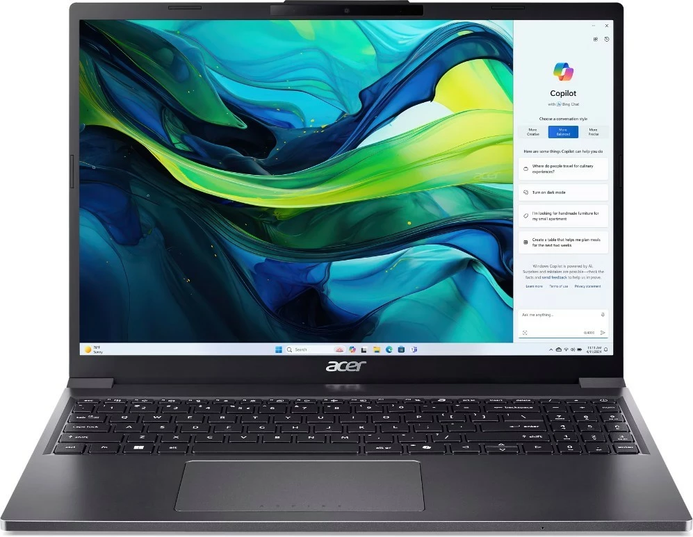 Prenosnik Aspire Go 15, i7-1355U, 15,3" WUXGA, 16GB RAM, 512GB SSD, brez OS — Acer AG15-51P-78K5, siv