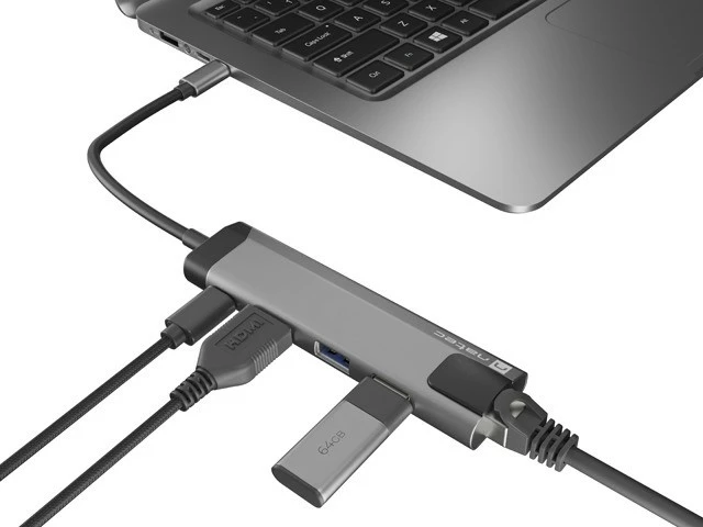 Docking postaja, Natec Fowler Go NMP-1985, večportna USB-C, 2x USB 3.0, HDMI 4K, RJ45, siva