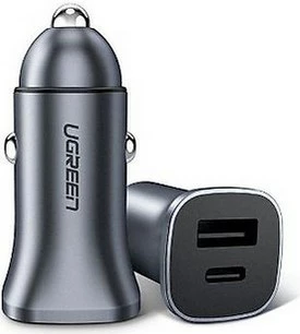 Avto polnilec 24W, USB Type-C/USB, univerzalen, siv — UGREEN (30780)