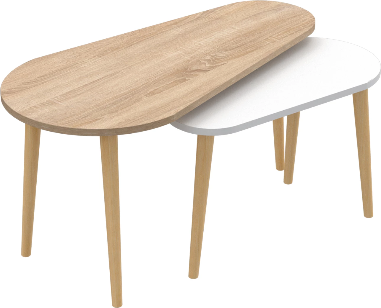 Klubski mizici 2 kosa APRILIA FH18179.04 melamin v sonoma in beli barvi - lesene noge v naravni barvi 95x47x47Hcm