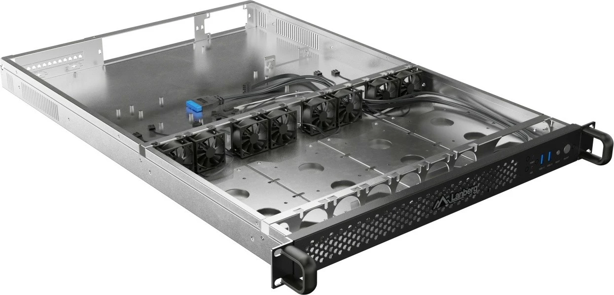 Računalniško ohišje za strežnik 19" RACK 1U, za E-ATX/ATX/mATX/ITX, 8×40 mm PWM, do 6 diskov, napajalnik FLEX do 330 mm, črno, Lanberg SC01-6501-12B