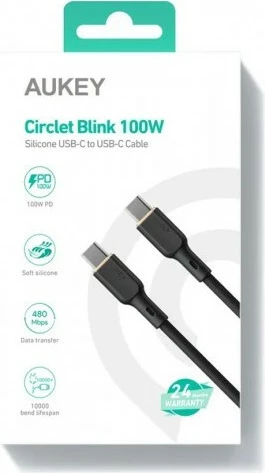 Kabel USB-C v USB-C AUKEY CB-SCC102, 1,8 m, 100 W, silikon, črn