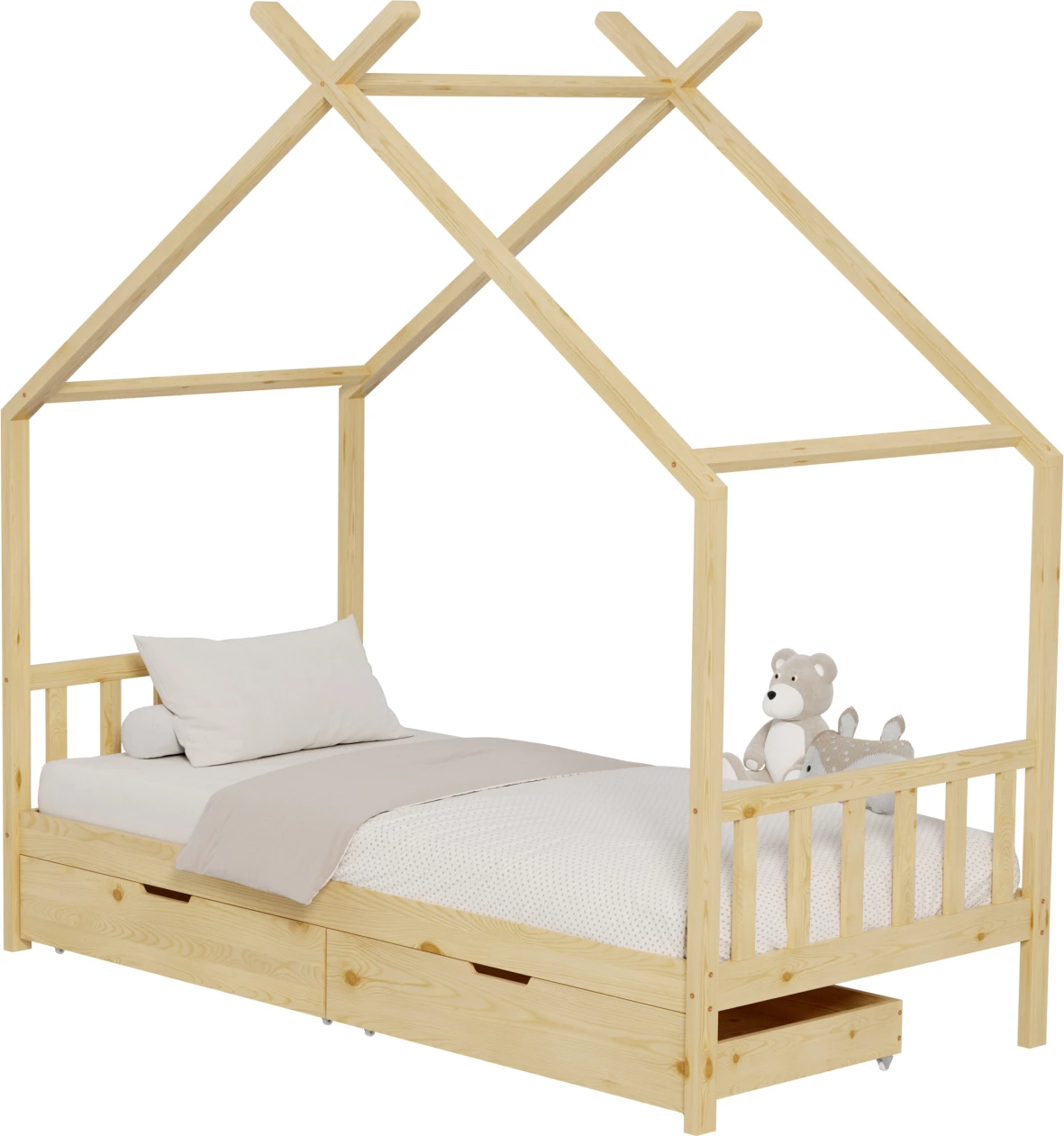 Postelja za otroke KLARICE FH680.01 t.MONTESSORI-2 predala- masivni bor v naravni barvi- 190x90cm