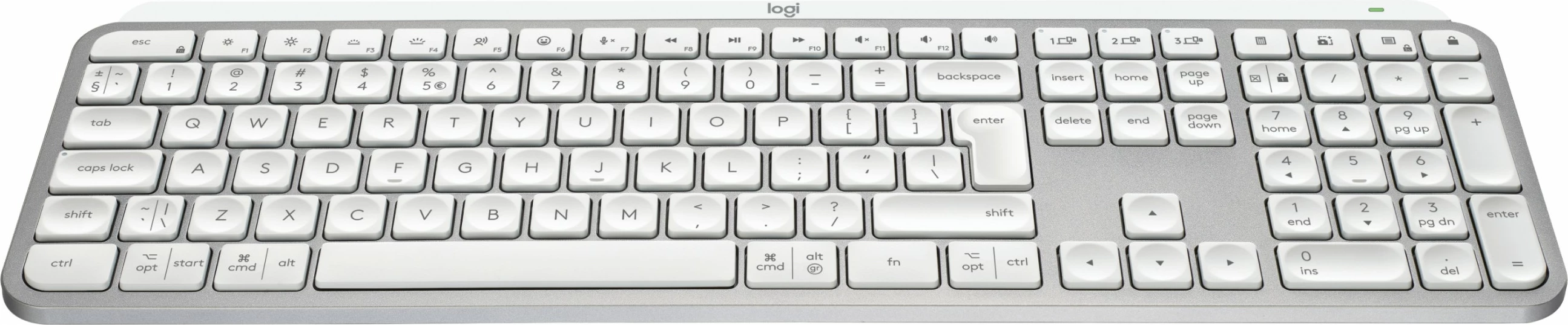 Brezžična tipkovnica Logitech MX Keys S, Bluetooth, LED, QWERTY, aluminij, bela