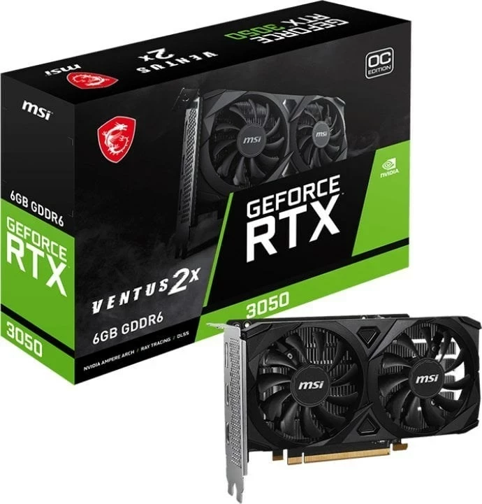 Grafična kartica GeForce RTX 3050 VENTUS 2X E 6G OC, MSI, črna