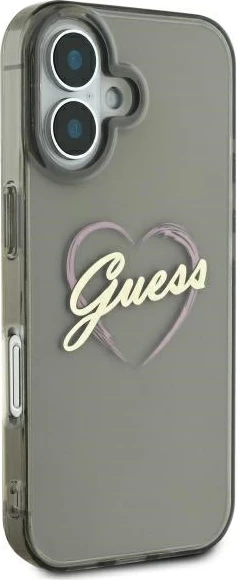 Ovitek za telefon Guess IML Heart za iPhone 16, črn