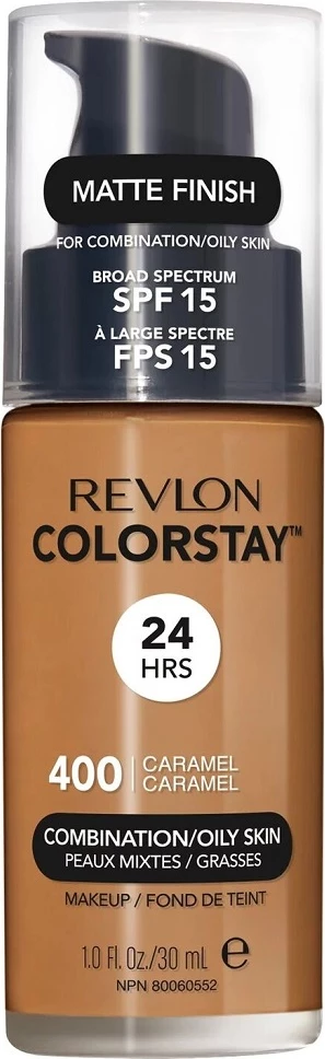 Tekoča podlaga za mešano in mastno kožo, SPF 15, 400 Caramel, 30 ml Revlon ColorStay