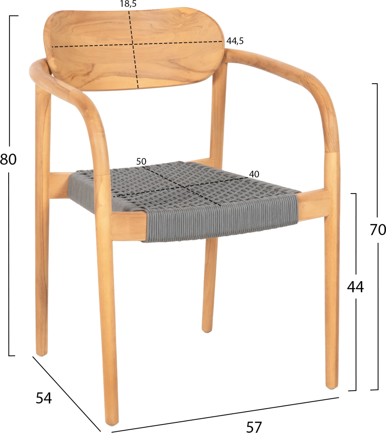 Fotelj OSLO FH9636.08 iz tikovine v naravni barvi in sivi vrvi 55x54x80Hcm