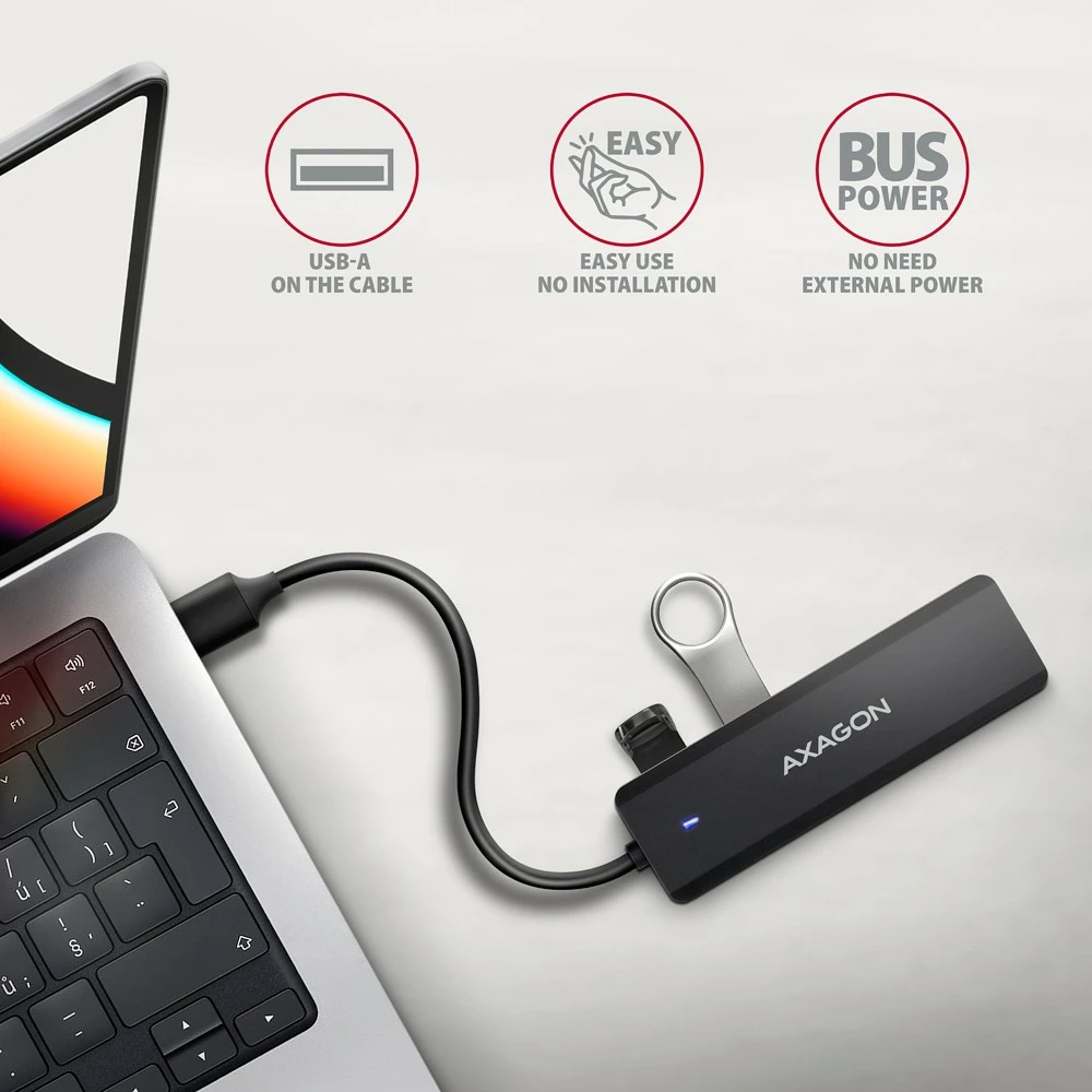 Razdelilec USB, AXAGON HUE-C1A, 4 vrata USB 5Gbps, USB-C napajanje, 19 cm kabel, črn Razdelilec USB, AXAGON HUE-C1A, 4 vrata USB 5Gbps, USB-C napajanje, 19 cm kabel, črn