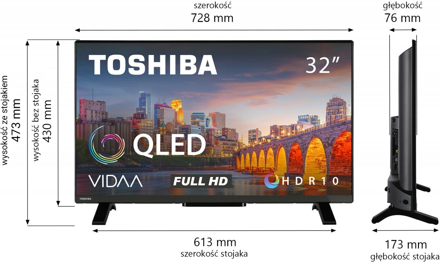 QLED televizor 32", Full HD, pametni televizor, HDR10, Toshiba 32QV2F63DG