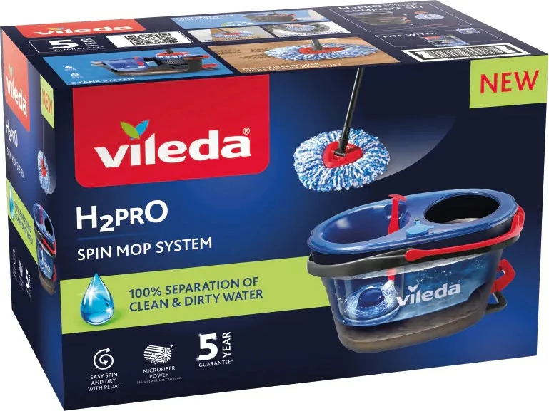 Mop za globinsko čiščenje Vileda H2Pro Spin s vedrom z dvema predeloma, 178332, črn/moder/rdeč