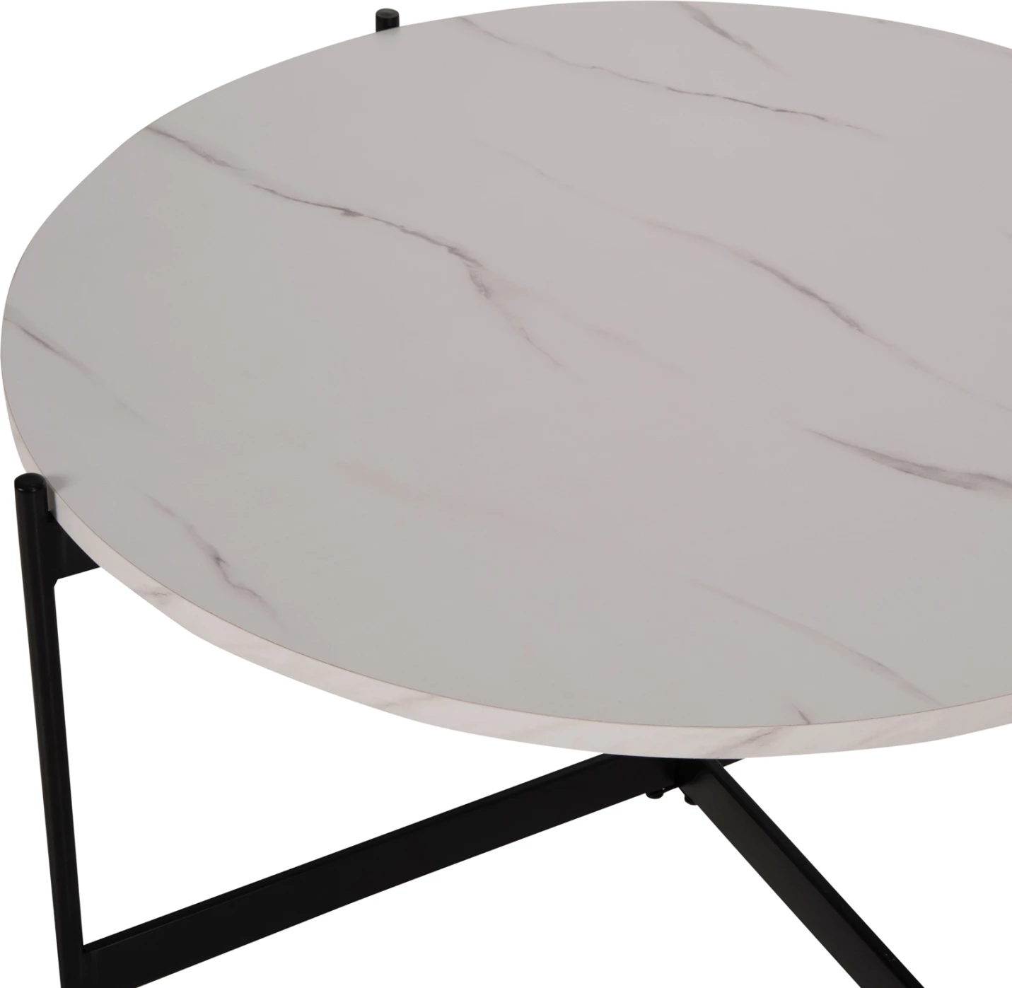 Klubska miza FH9588.05 MDF bela marmorna plošča-črna kovinska osnova Φ80x45Hcm