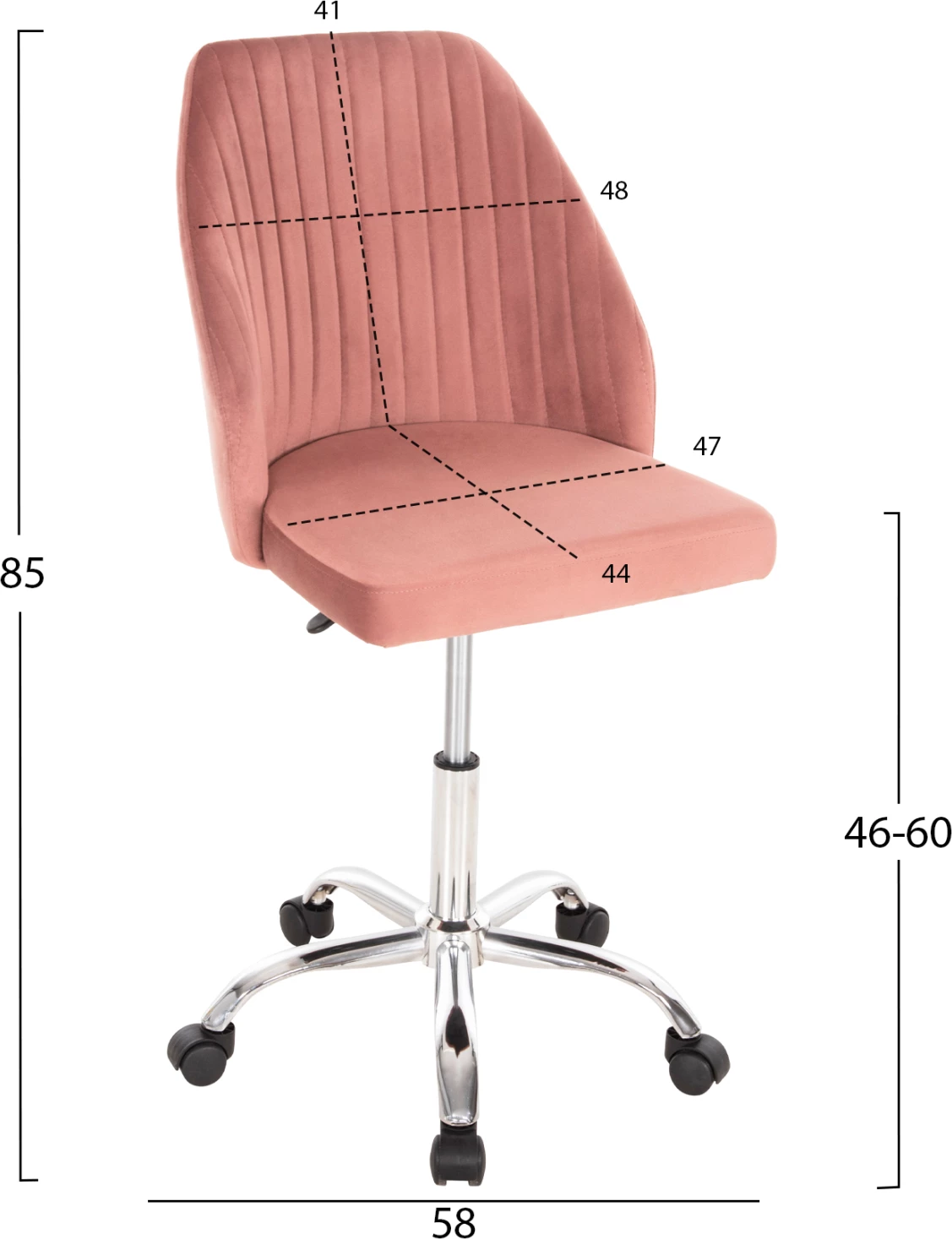 Pisarniški stol HOLLIS FH9008.02 iz žametno kovinske osnove v prašno roza barvi 58x58x85Hcm