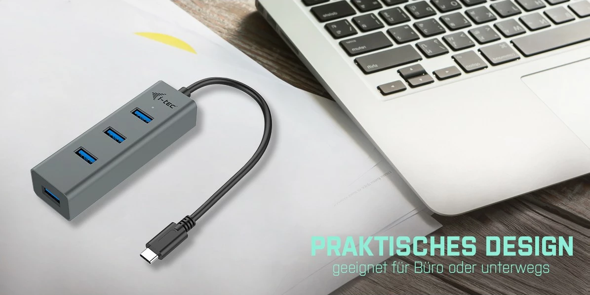 USB-C razdelilec I-Tec, 4 vrata, USB 3.2 Gen 1, 5000 Mbit/s, srebrno-siv
