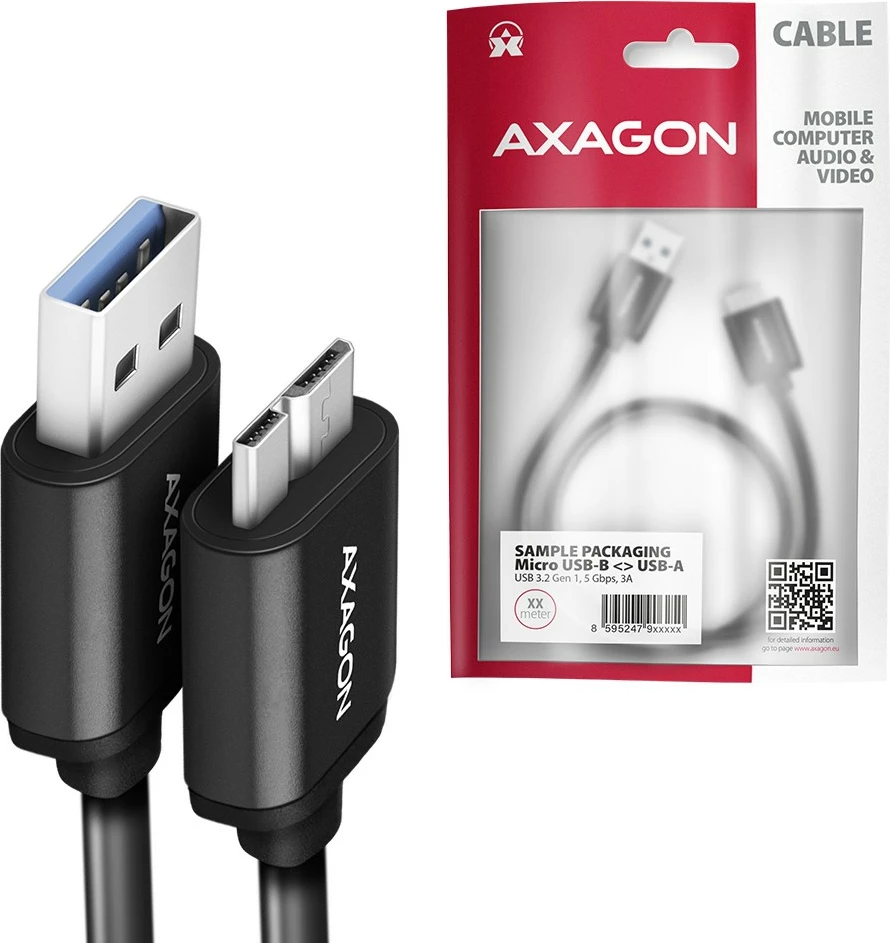 Kabel Micro-B USB na USB-A, AXAGON BUMM3-AM10AB, 1 m, 3A, črn Kabel Micro-B USB na USB-A, AXAGON BUMM3-AM10AB, 1 m, 3A, črn