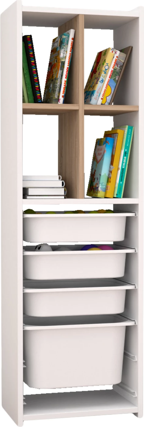 Komoda s policami SANI FH18210.01 melamin v beli in sonama barvi - 4 plastični predali 45x30x144H cm