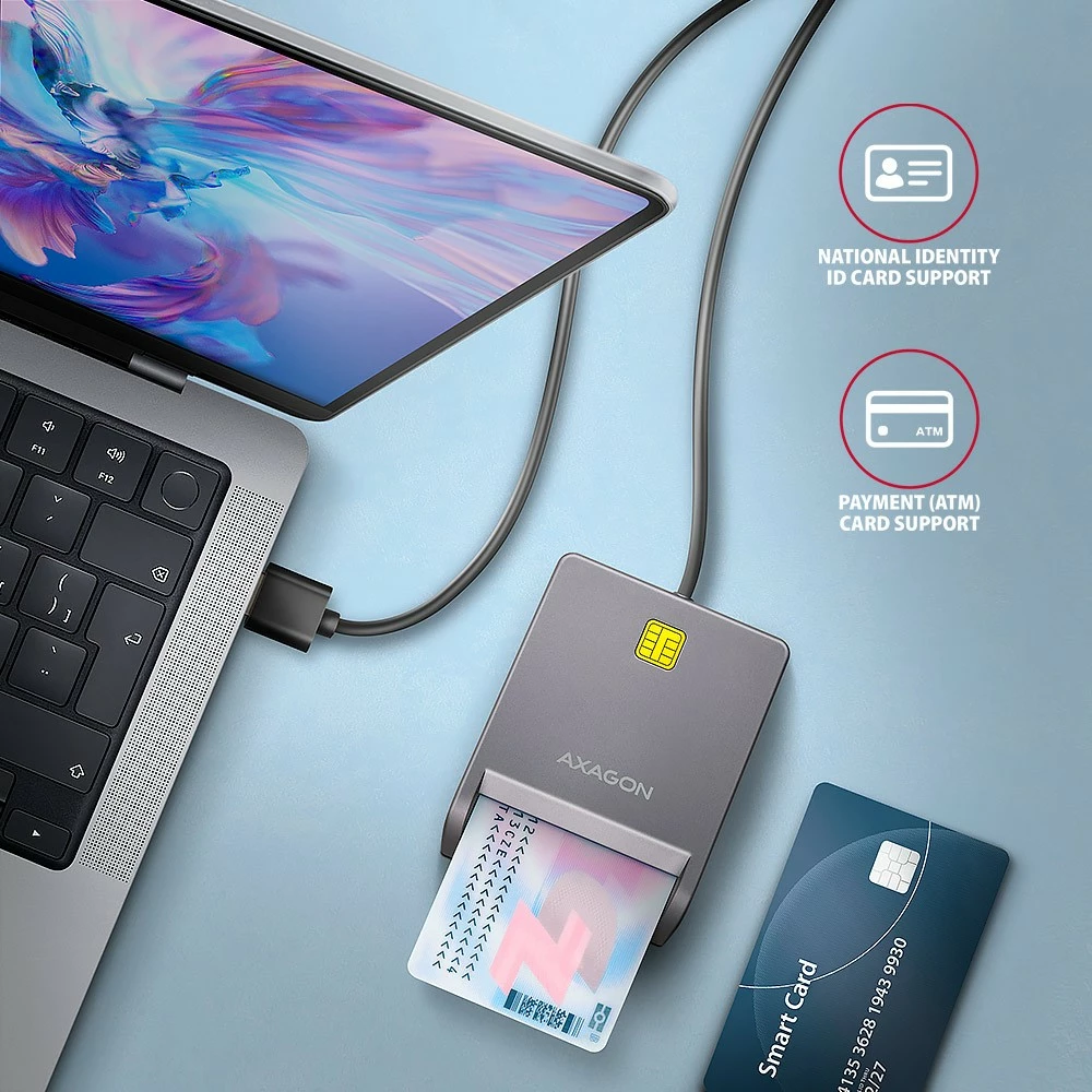Bralnik identifikacijskih kartic AXAGON CRE-SM3T, USB, 1,3 m, črn Bralnik identifikacijskih kartic AXAGON CRE-SM3T, USB, 1,3 m, črn