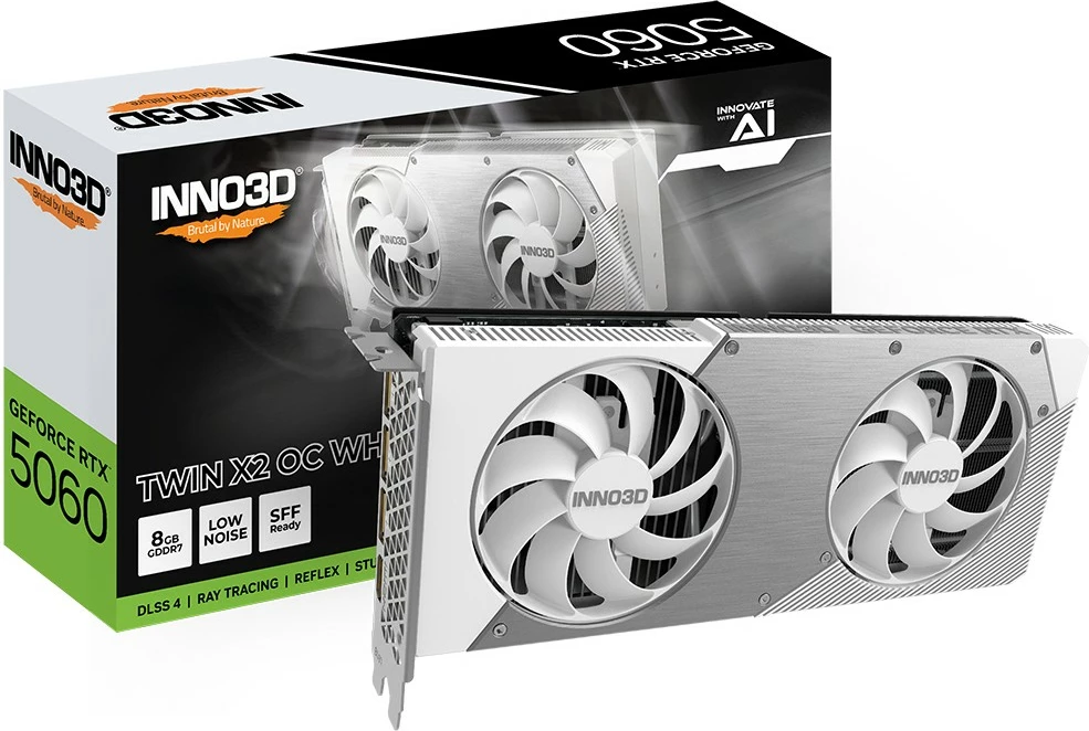 Grafična kartica Inno3D RTX5060 Twin X2 OC, 8GB GDDR7, bela Grafična kartica Inno3D RTX5060 Twin X2 OC, 8GB GDDR7, bela