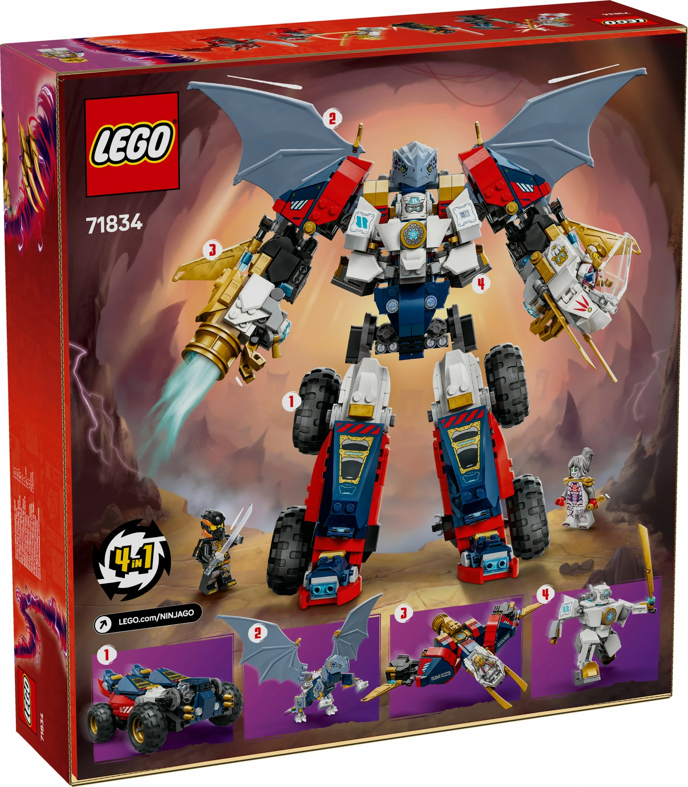 Set za gradnjo Zanejev Ultra Combiner Mech LEGO NINJAGO 71834, 1187 kosov, večbarven