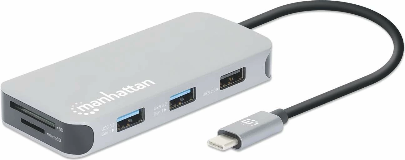 Docking postaja MANHATTAN USB-C 8-v-1, HDMI, RJ45, 3×USB-A, siva