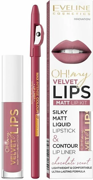 Set za ustnice Oh! My Velvet Lips Liquid Matt Lip Kit Eveline Cosmetics, ženske, 13 Brownie Biscotti, 4,5 ml + 1 kos